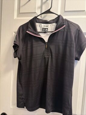 adidas Black Short Sleeve Polo Tee with Zip Collar